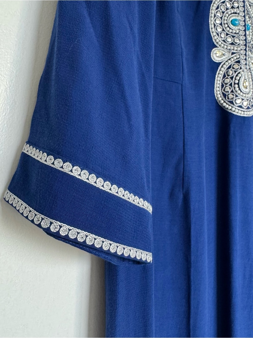 NicoBlu Beaded Caftan Tunic Maxi Dress Navy Blue 10 Luxury Resort - Picture 5 of 8